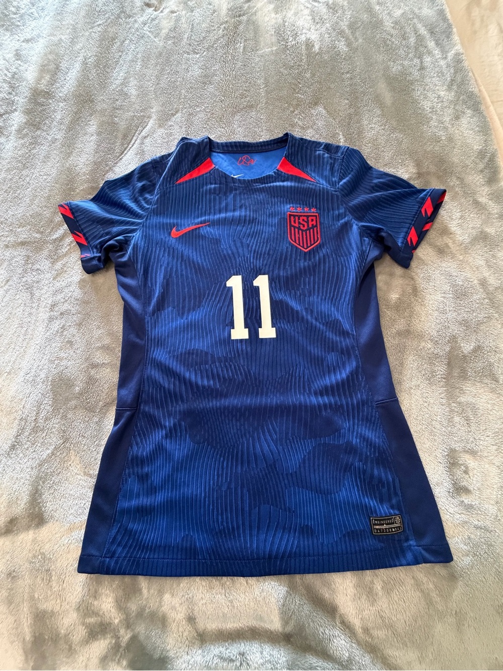 Nike women’s Blue USA Soccer Jersey with White Number 11 and Red Accents